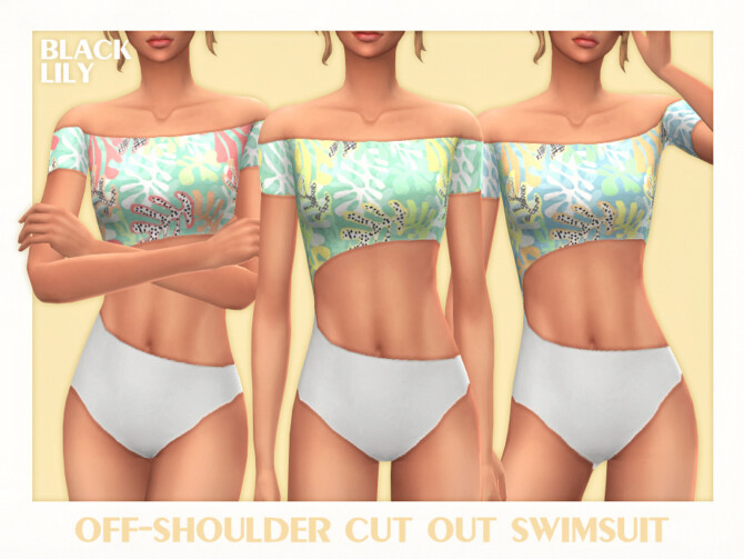 Sims 4 Off Shoulder Cut Out Swimsuit by Black Lily at TSR