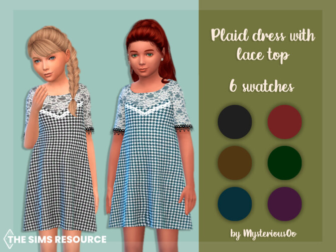 Sims 4 Plaid dress with lace top by MysteriousOo at TSR