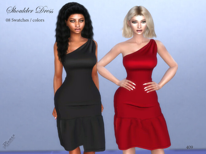 Sims 4 Shoulder Dress by pizazz at TSR