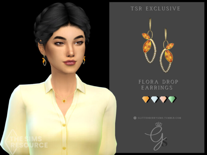 Sims 4 Flora Drop Earrings by Glitterberryfly at TSR