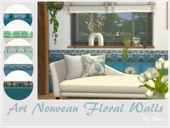Sims 4 Art Nouveau Floral Walls by philo at TSR