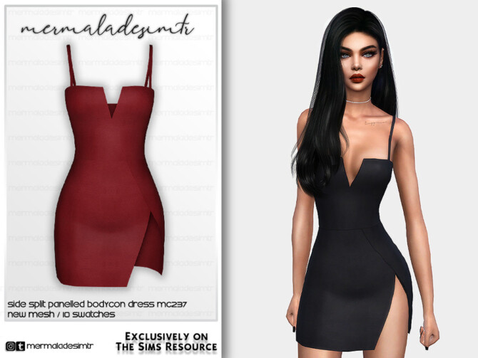 Sims 4 Side Split Panalled Bodycon Dress MC237 by mermaladesimtr at TSR