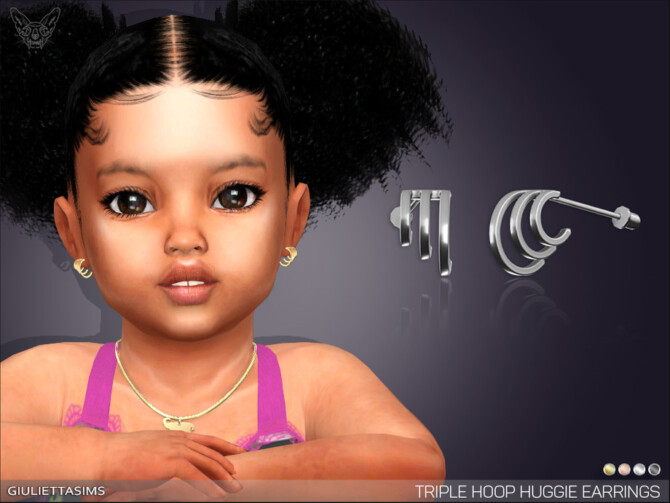 Sims 4 Triple Hoop Huggie Earrings For Toddlers by feyona at TSR