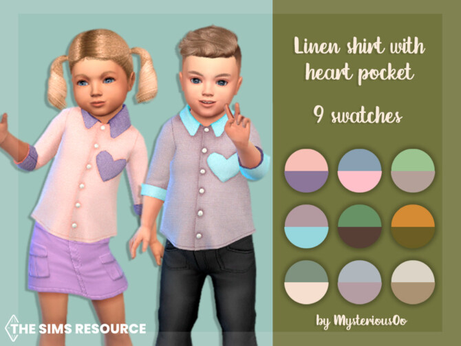 Sims 4 Linen shirt with heart pocket by MysteriousOo at TSR
