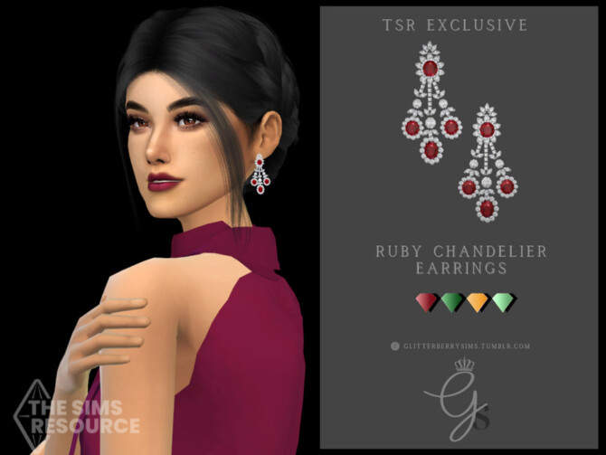 Sims 4 Ruby Chandelier Earrings by Glitterberryfly at TSR