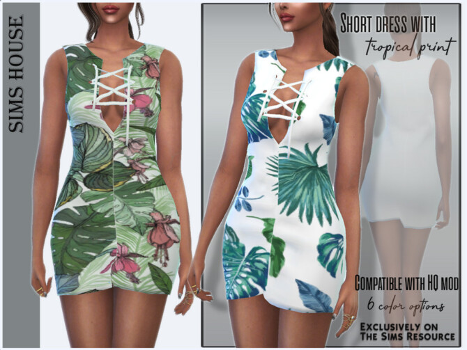 Sims 4 Short dress with tropical print by Sims House at TSR