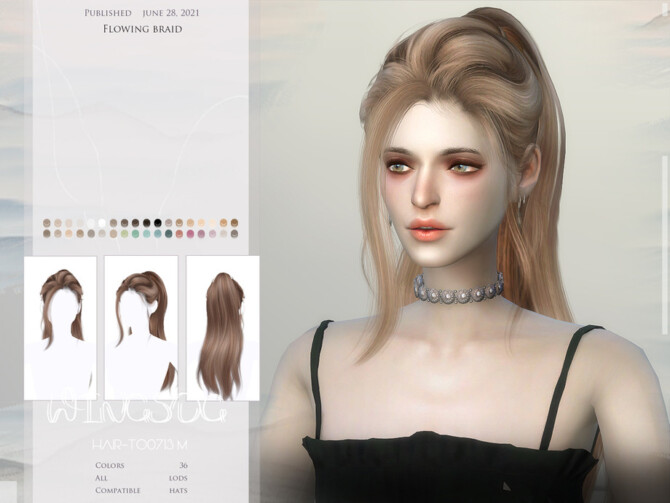 Sims 4 WINGS TO0713 Flowing braid by wingssims at TSR