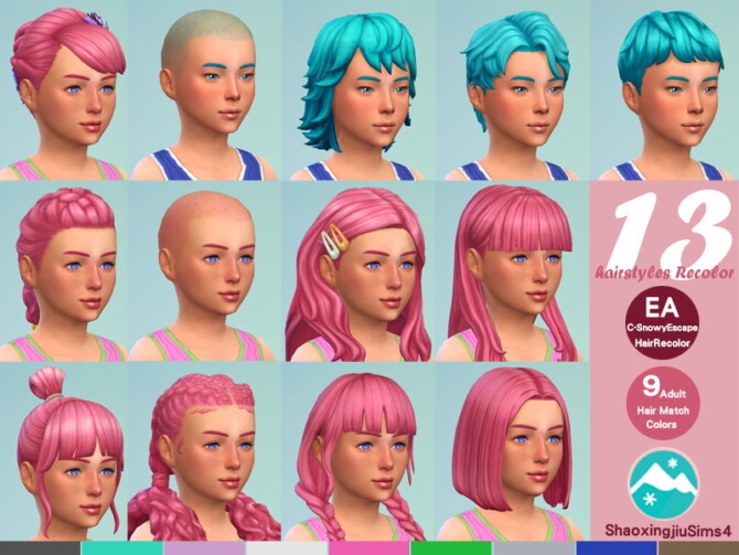 Sims 4 Child Snowy Escape Hair Recolor Set by jeisse197 at TSR