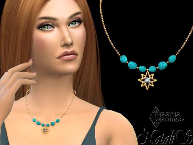 Sims 4 Starry turquoise gem medium necklace by NataliS at TSR
