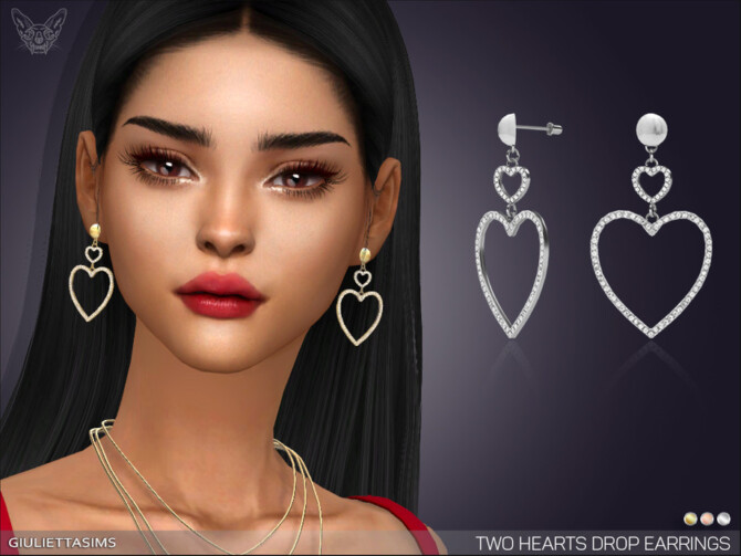 Sims 4 Two Hearts Drop Earrings by feyona at TSR