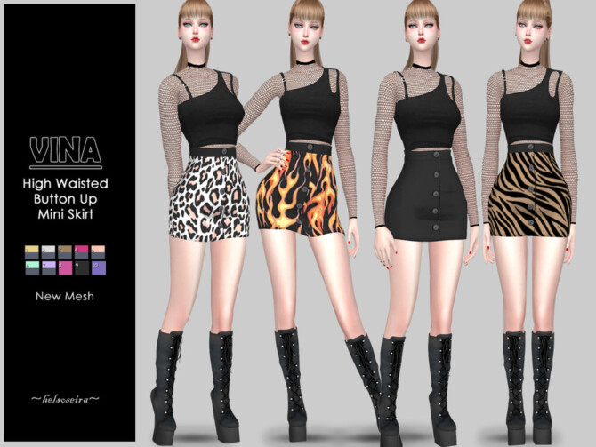 Sims 4 VINA Button up Skirt by Helsoseira at TSR