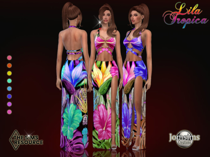 Sims 4 Lila Tropica dress by jomsims at TSR