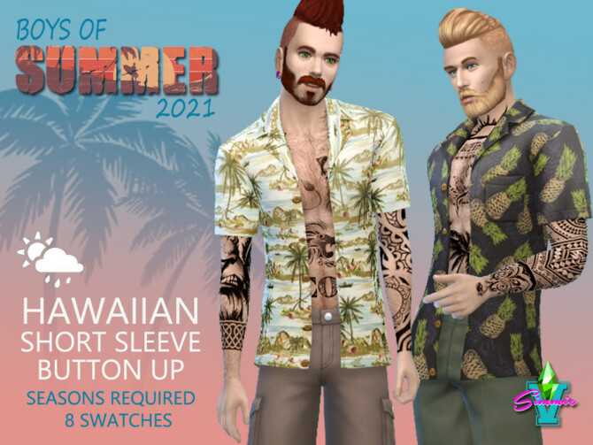 Sims 4 BoS Hawaiian Sort Sleeve Button Up by SimmieV at TSR