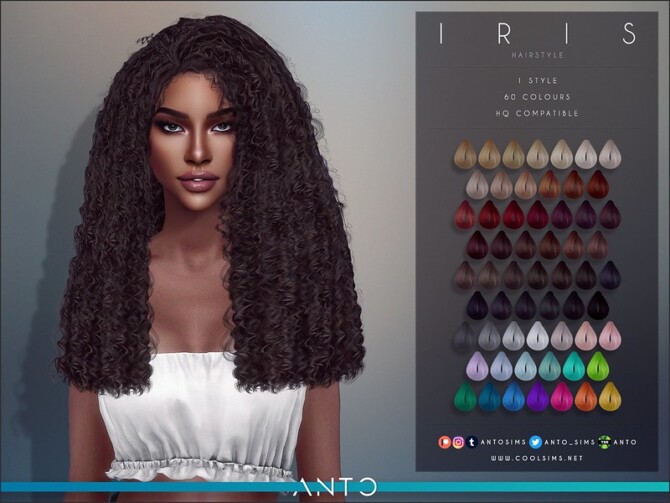 Sims 4 Iris long curly hair by Anto at TSR