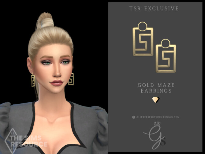 Sims 4 Gold Maze Earrings by Glitterberryfly at TSR