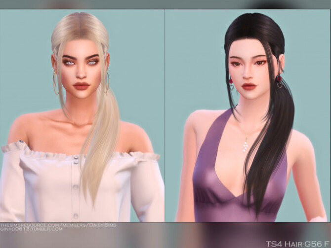 Sims 4 Female low ponytail with long bangs hair G56 by Daisy Sims at TSR