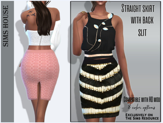 Sims 4 Straight skirt with back slit by Sims House at TSR