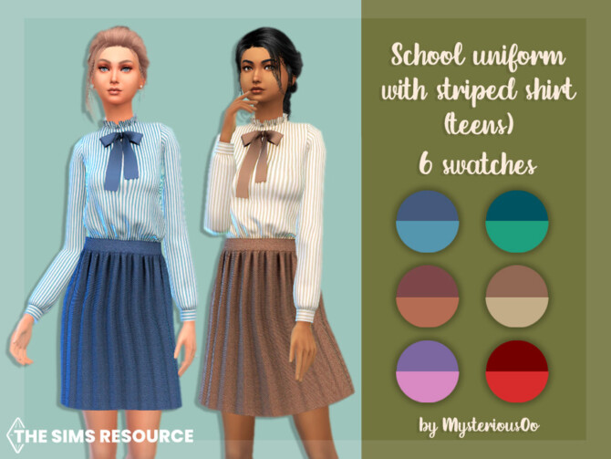 Sims 4 School uniform with striped shirt Teens by MysteriousOo at TSR