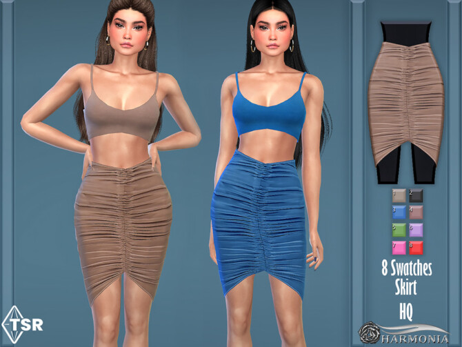 Sims 4 Slinky Dip Hem Ruched Skirt by Harmonia at TSR