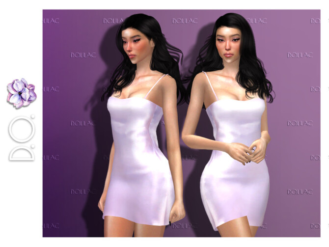 Sims 4 Short Straight Satin Dress DO144 by D.O.Lilac at TSR