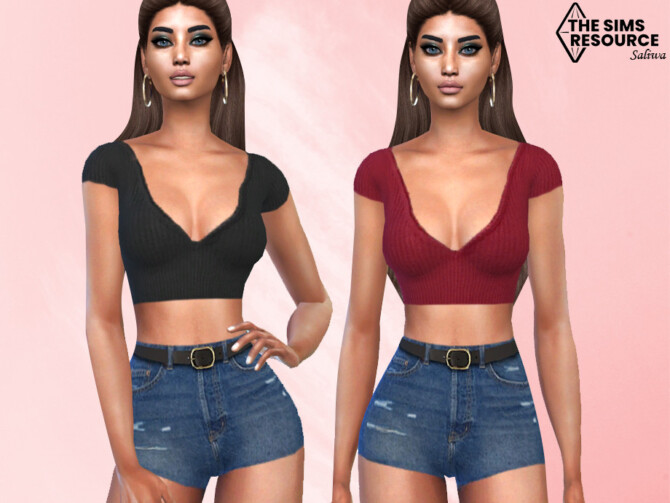 Sims 4 Shorts Outfit With Crop Top by Saliwa at TSR