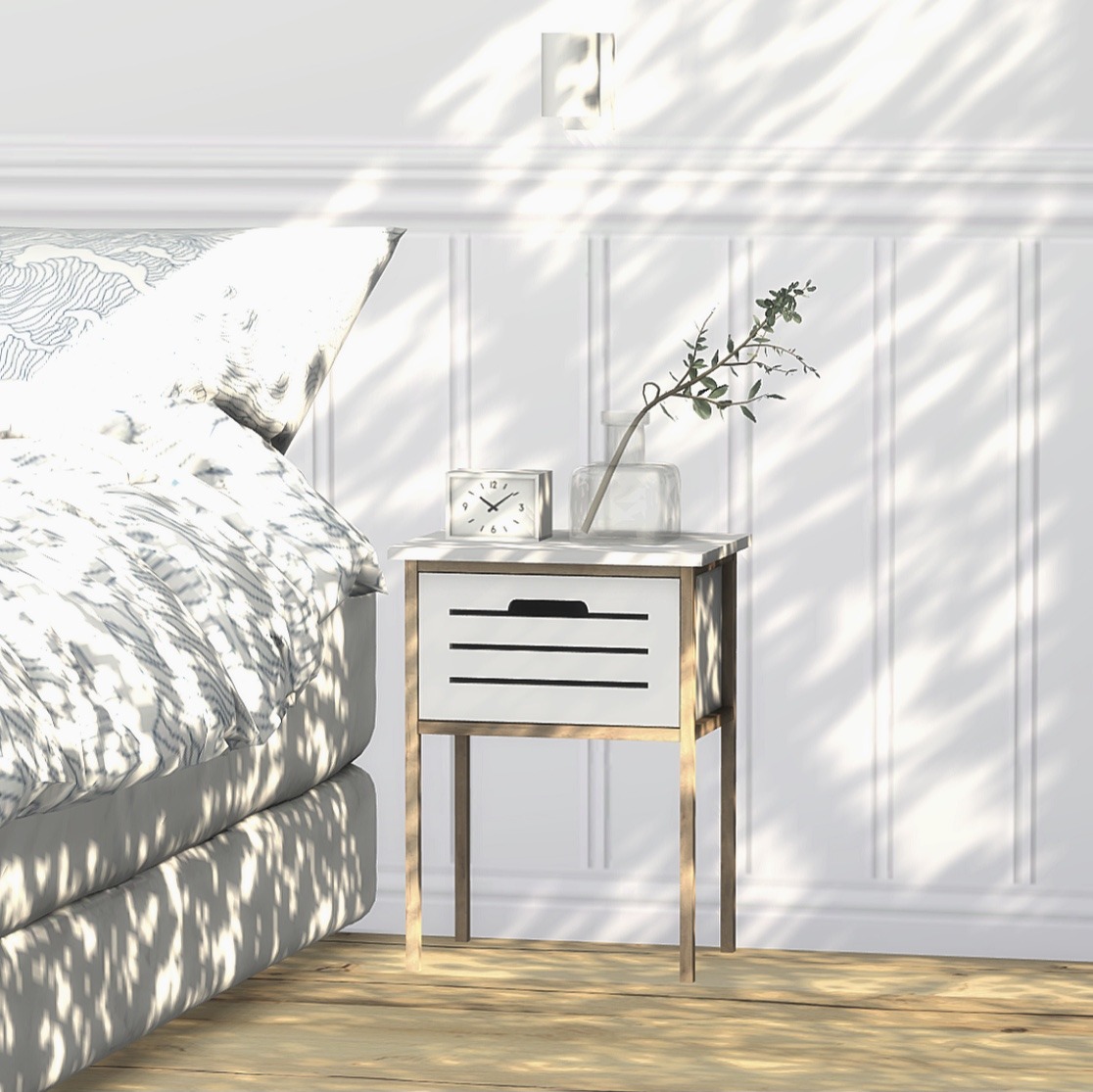 Broby 3 Drawer Chest, Bedside Table & Laundry Basket at Heurrs » Sims 4