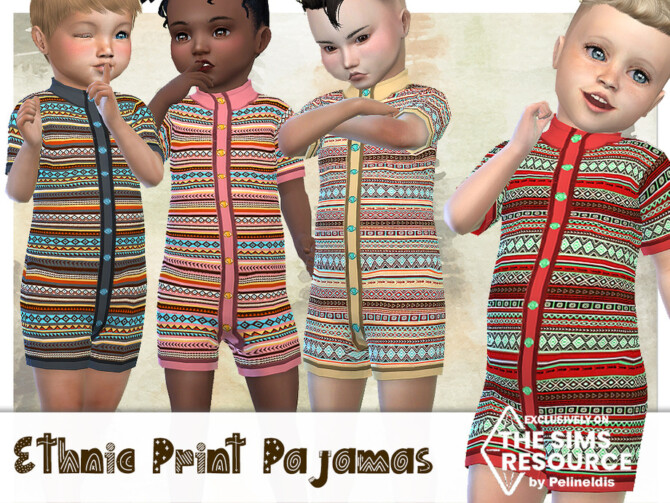 Sims 4 Ethnic Printed Short Pajamas by Pelineldis at TSR