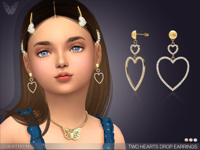 Sims 4 Two Hearts Drop Earrings For Kids by feyona at TSR