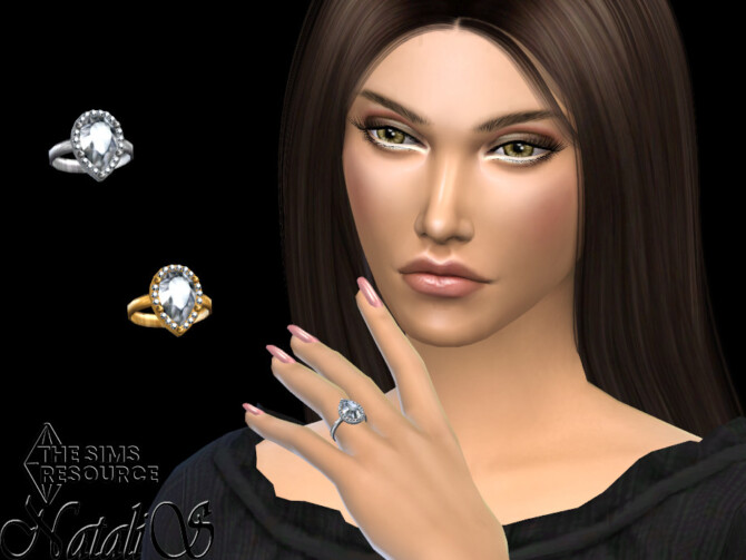 Sims 4 Pear cut halo engagement ring by NataliS at TSR