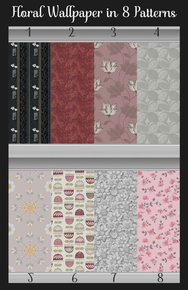 Sims 4 Floral Wallpaper in 8 Patterns by Simmiller at Mod The Sims 4