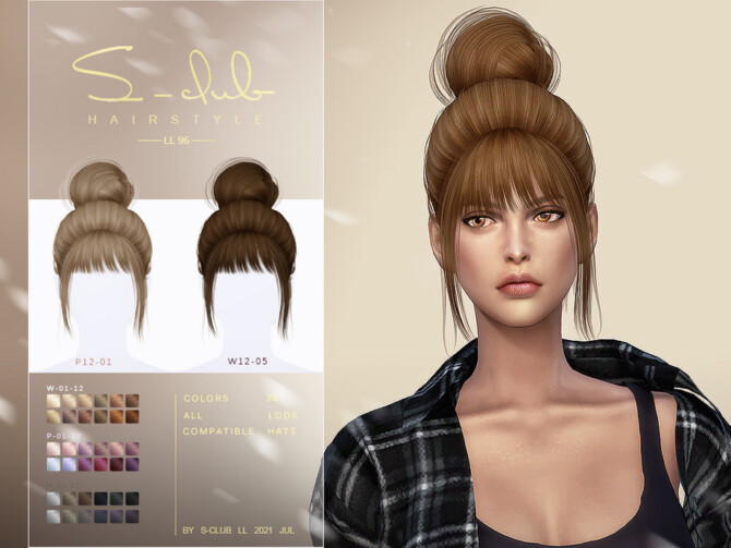 Sims 4 The bun with bangs hair by S Club at TSR
