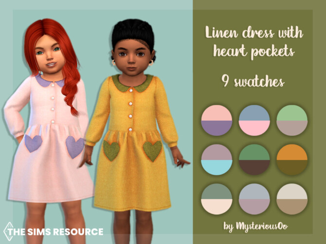 Sims 4 Linen dress with heart pockets by MysteriousOo at TSR