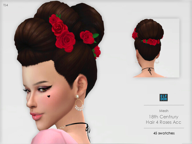 Sims 4 18th century hair and rose headdress at Elfdor Sims