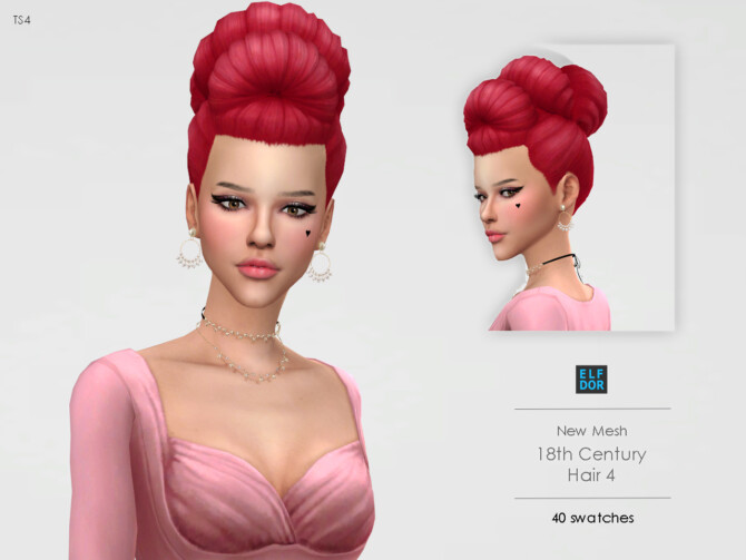 Sims 4 18th century hair and rose headdress at Elfdor Sims