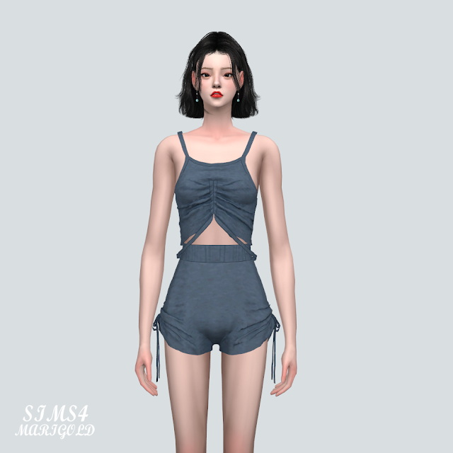Sims 4 Shirring S Crop Top With S Hot Pants at Marigold