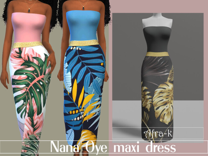 Sims 4 Nana Oye maxi dress by akaysims at TSR