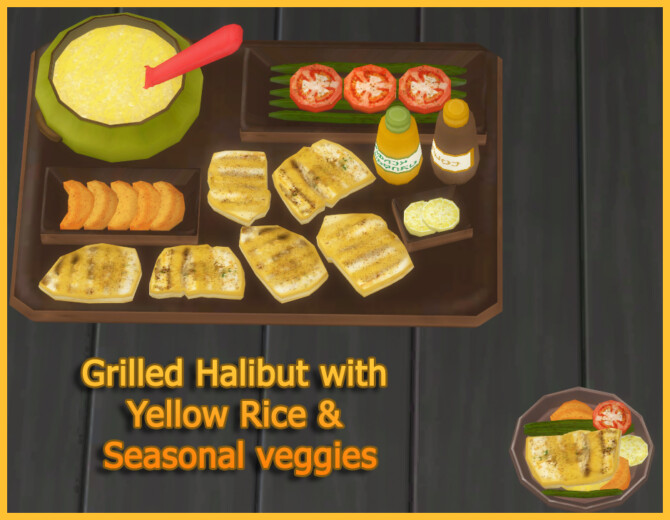 Sims 4 GRILLED HALIBUT WITH YELLOW RICE AND SEASONAL VEGGIES at Icemunmun