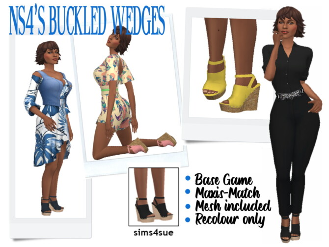 Sims 4 NS4′s BUCKLED WEDGES at Sims4Sue