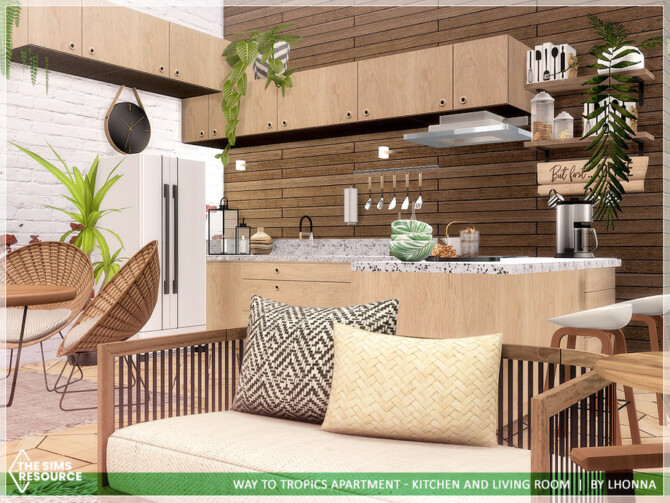 Sims 4 Way To Tropics Apartment Kitchen & Living by Lhonna at TSR