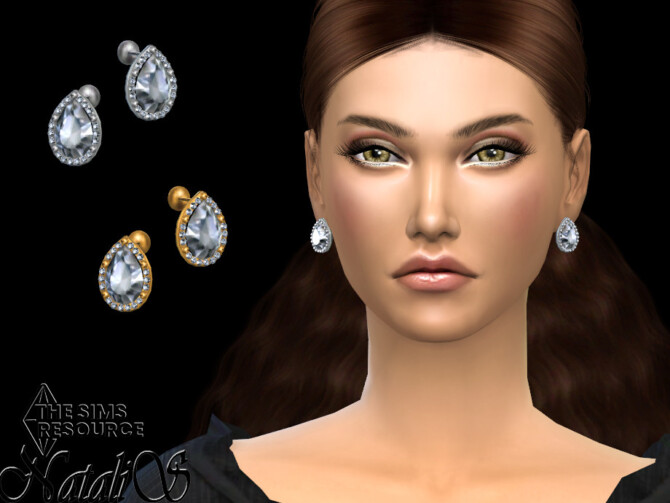 Sims 4 Pear cut halo stud earrings by NataliS at TSR