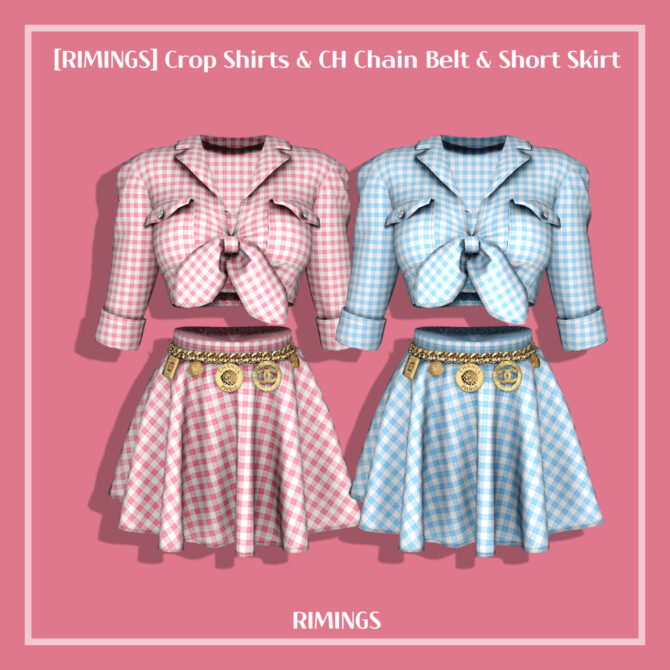 Sims 4 Crop Shirts & Chain Belt & Short Skirt at RIMINGs