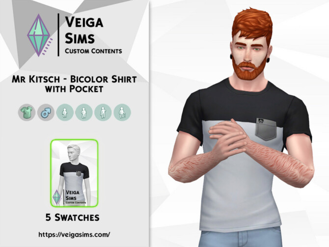 Sims 4 Mr Kitsch Bicolor Shirt with Pocket by David Mtv at TSR