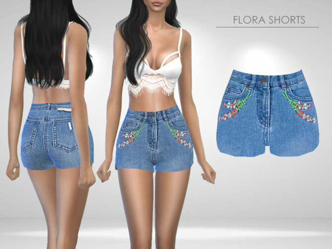 Sims 4 Flora Denim Shorts by Puresim at TSR