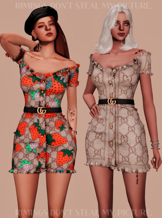Sims 4 Belt & Tight Off shoulder Dress at RIMINGs