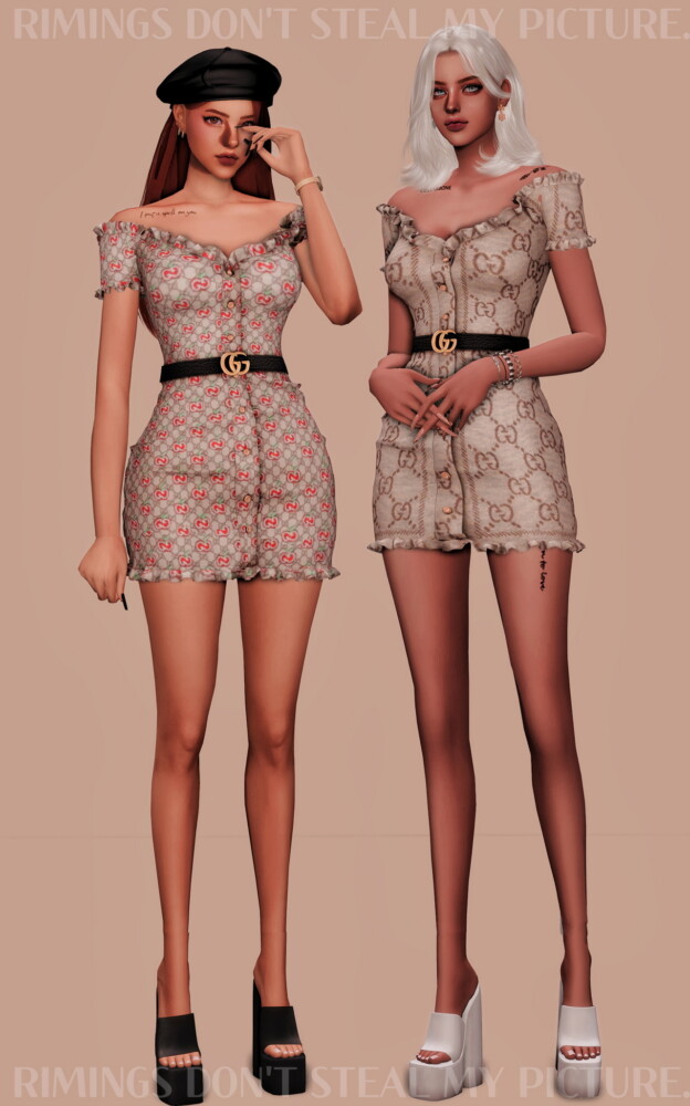 Sims 4 Belt & Tight Off shoulder Dress at RIMINGs
