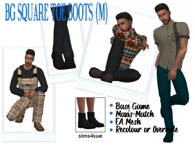 Sims 4 BG SQUARE TOE BOOTS (M) at Sims4Sue
