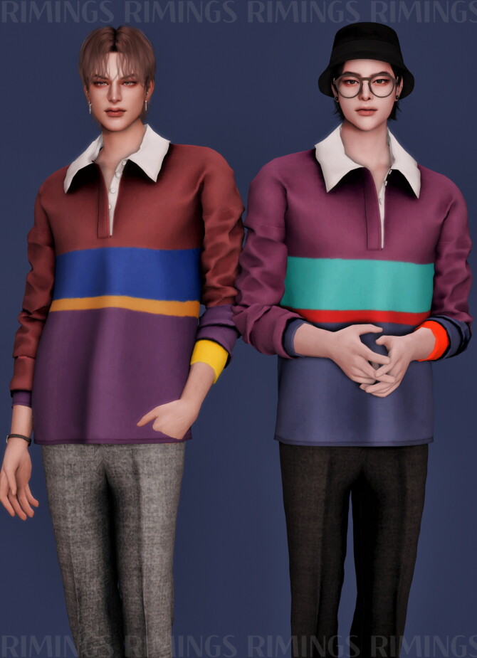Match Colors Collar T-shirts & Slim Fit Slacks at RIMINGs » Sims 4 Updates