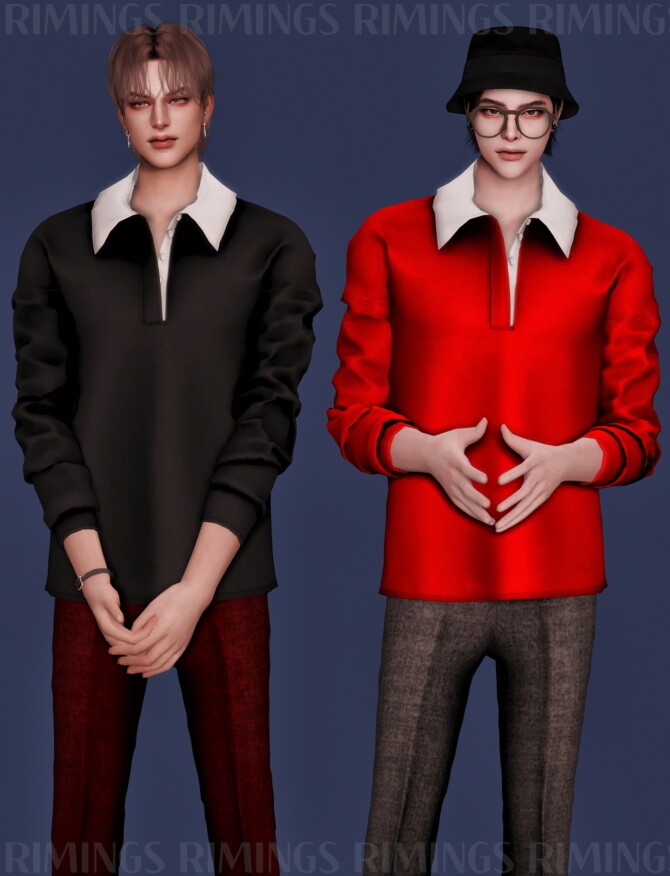 Sims 4 Match Colors Collar T shirts & Slim Fit Slacks at RIMINGs
