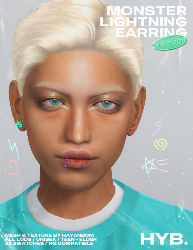 Sims 4 MONSTER & LIGHTNING EARRINGS at Hayanbom