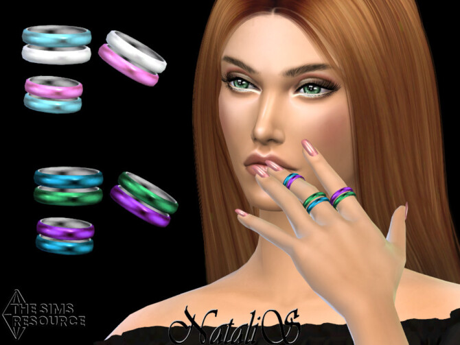 Sims 4 Multicolor enamel tiny rings by NataliS at TSR